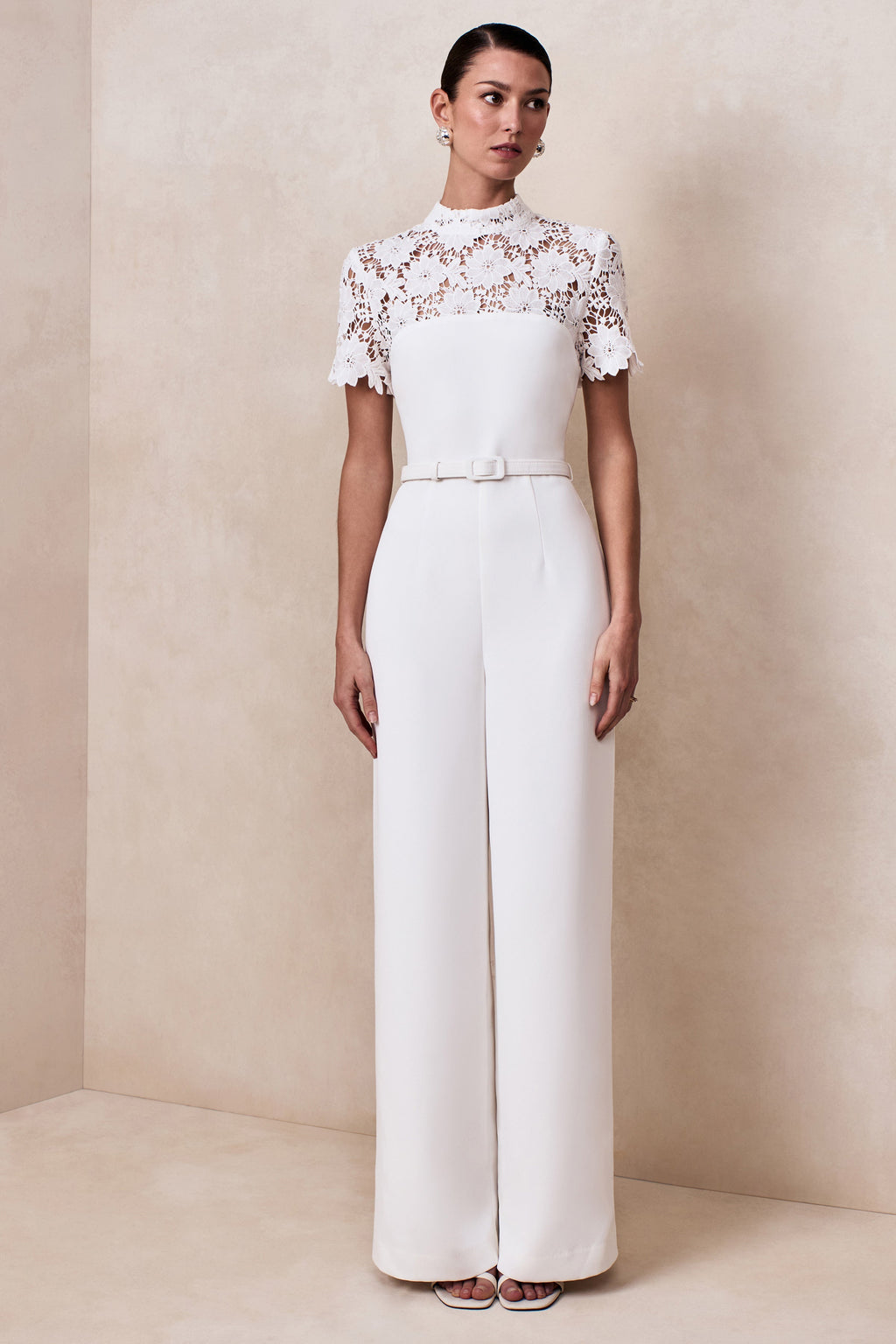 Liliana | White High-Neck Jumpsuit With Lace Detailing