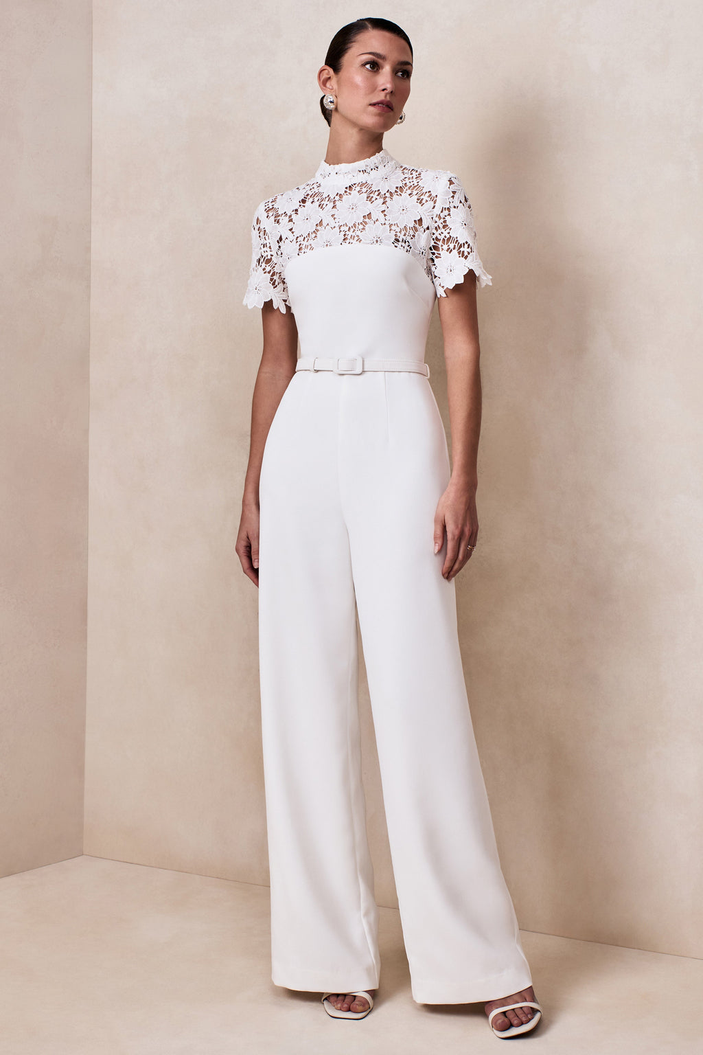 Liliana | White High-Neck Jumpsuit With Lace Detailing