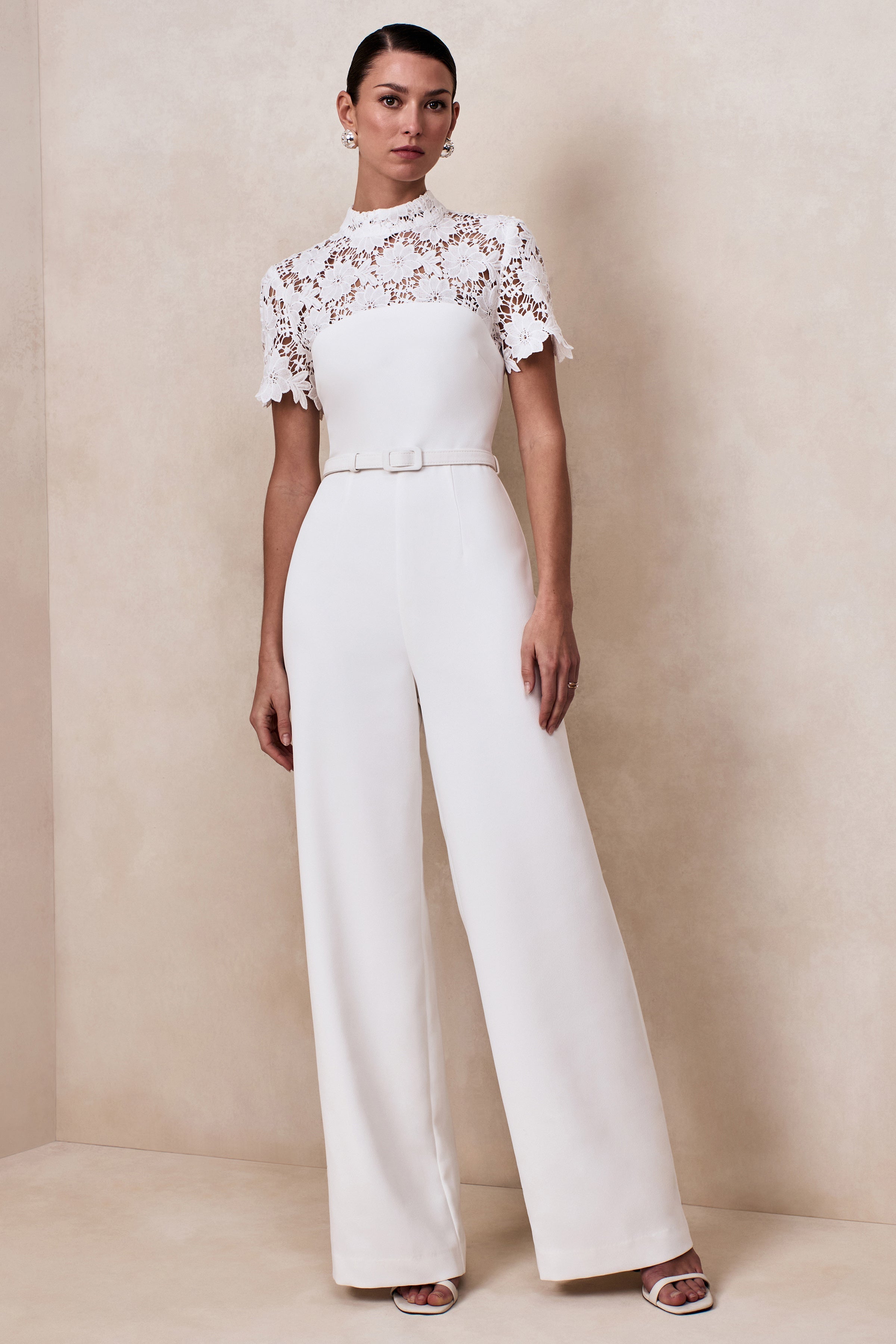 Liliana | White High-Neck Jumpsuit With Lace Detailing