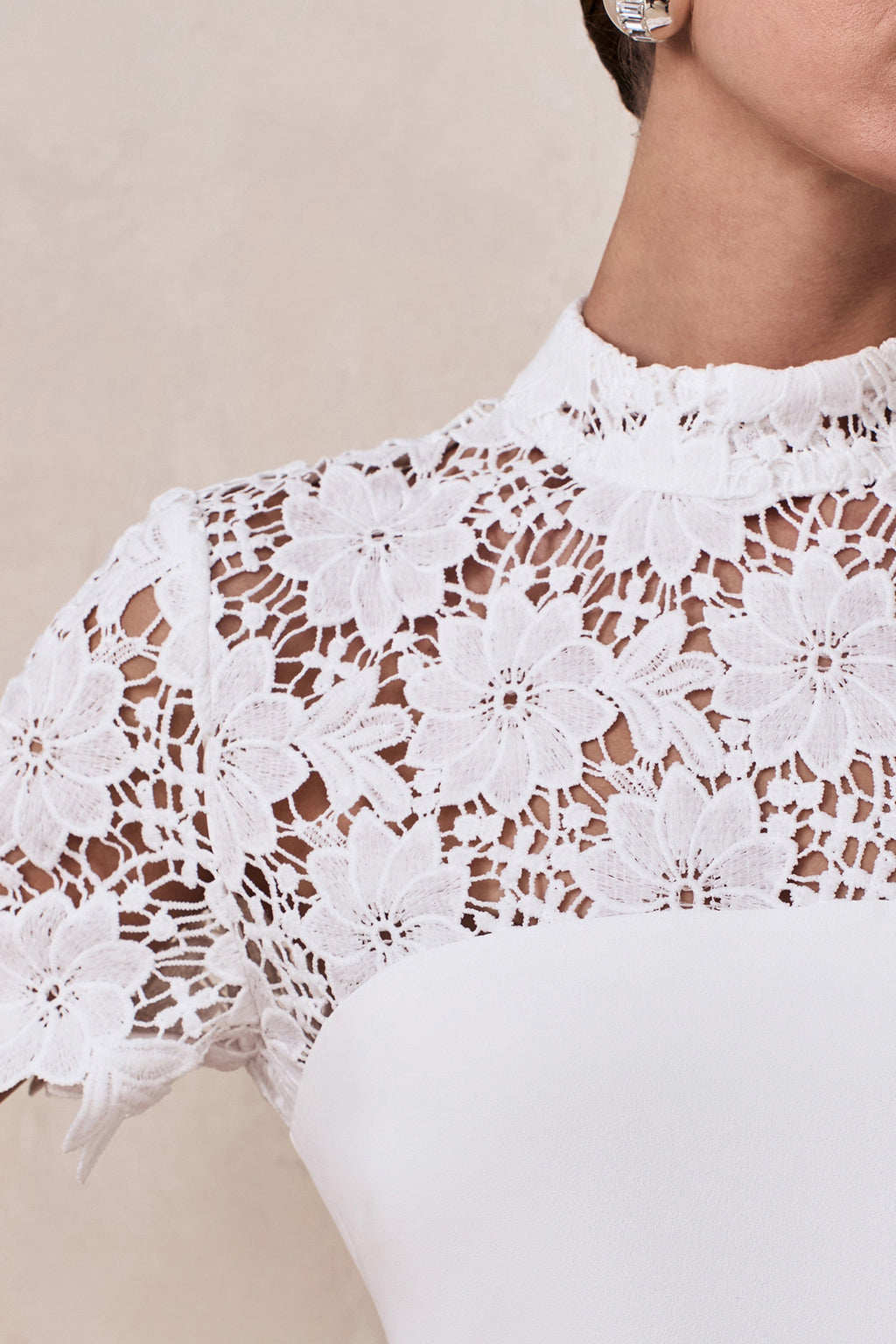 Liliana | White High-Neck Jumpsuit With Lace Detailing
