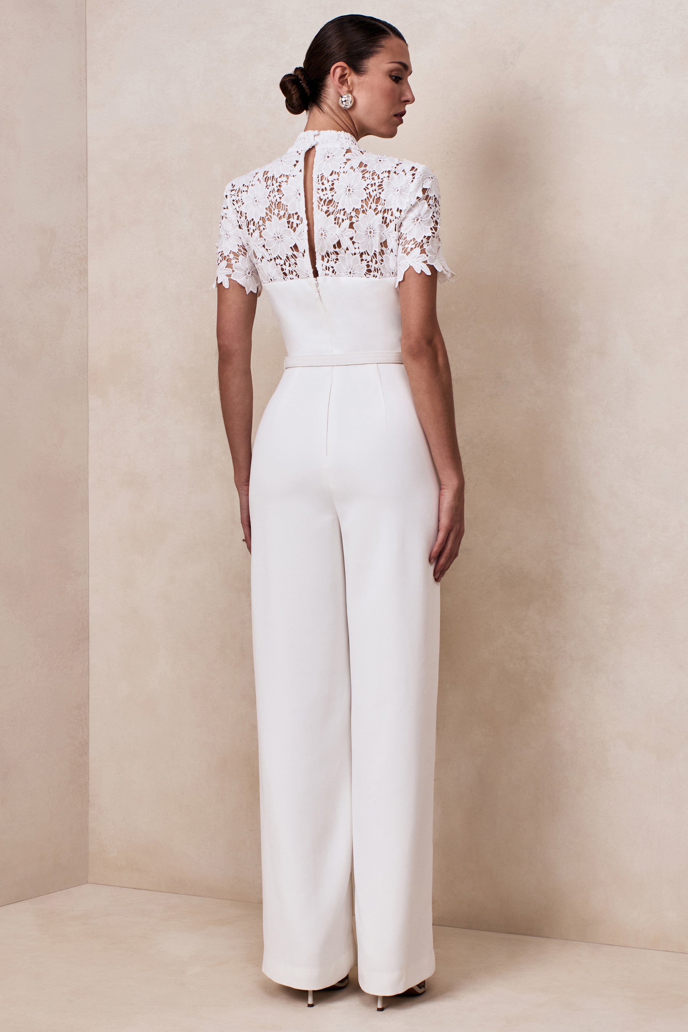 Liliana | White High-Neck Jumpsuit With Lace Detailing