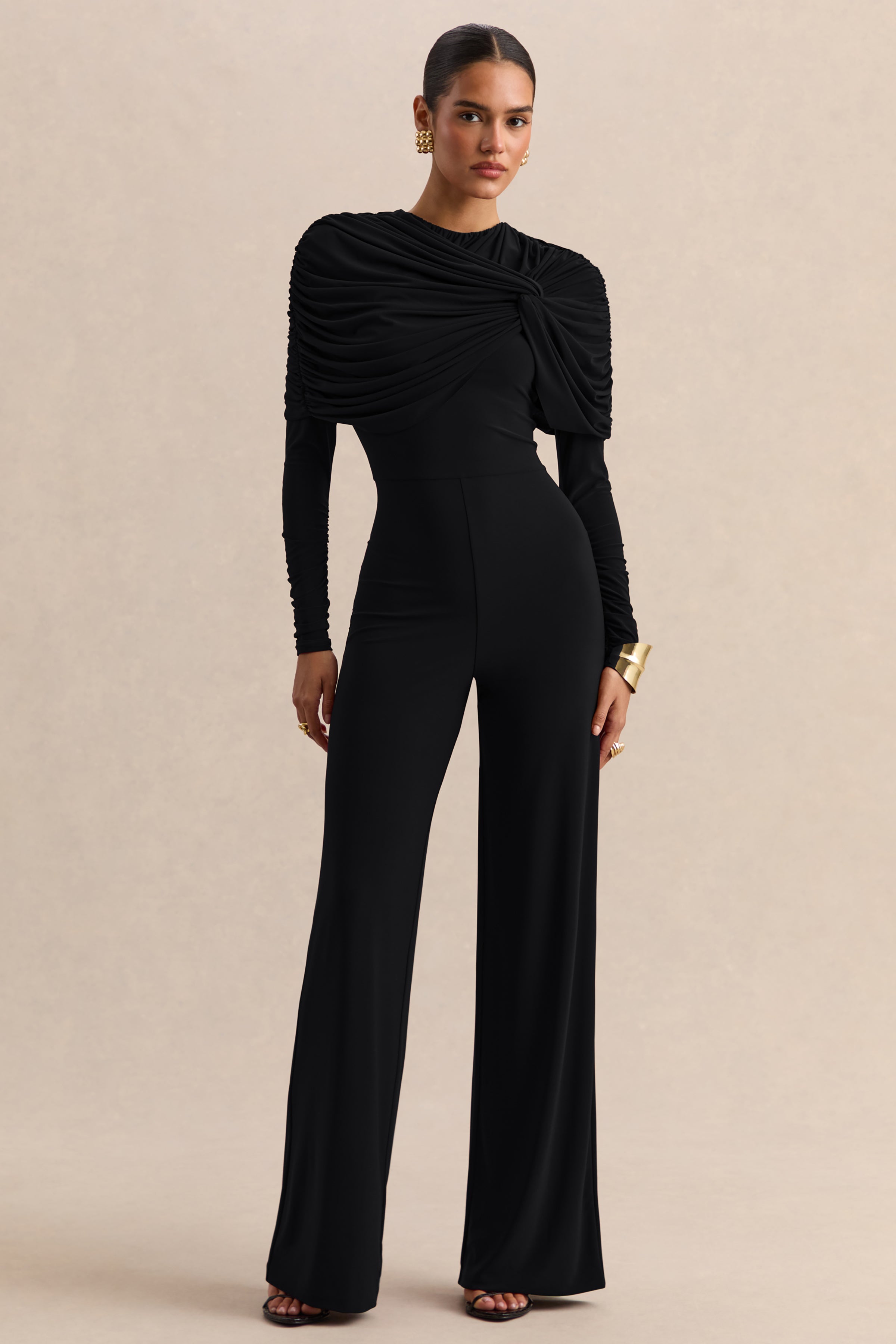 Eloura | Black High-Neck Jumpsuit With Twist-Gathered Detail