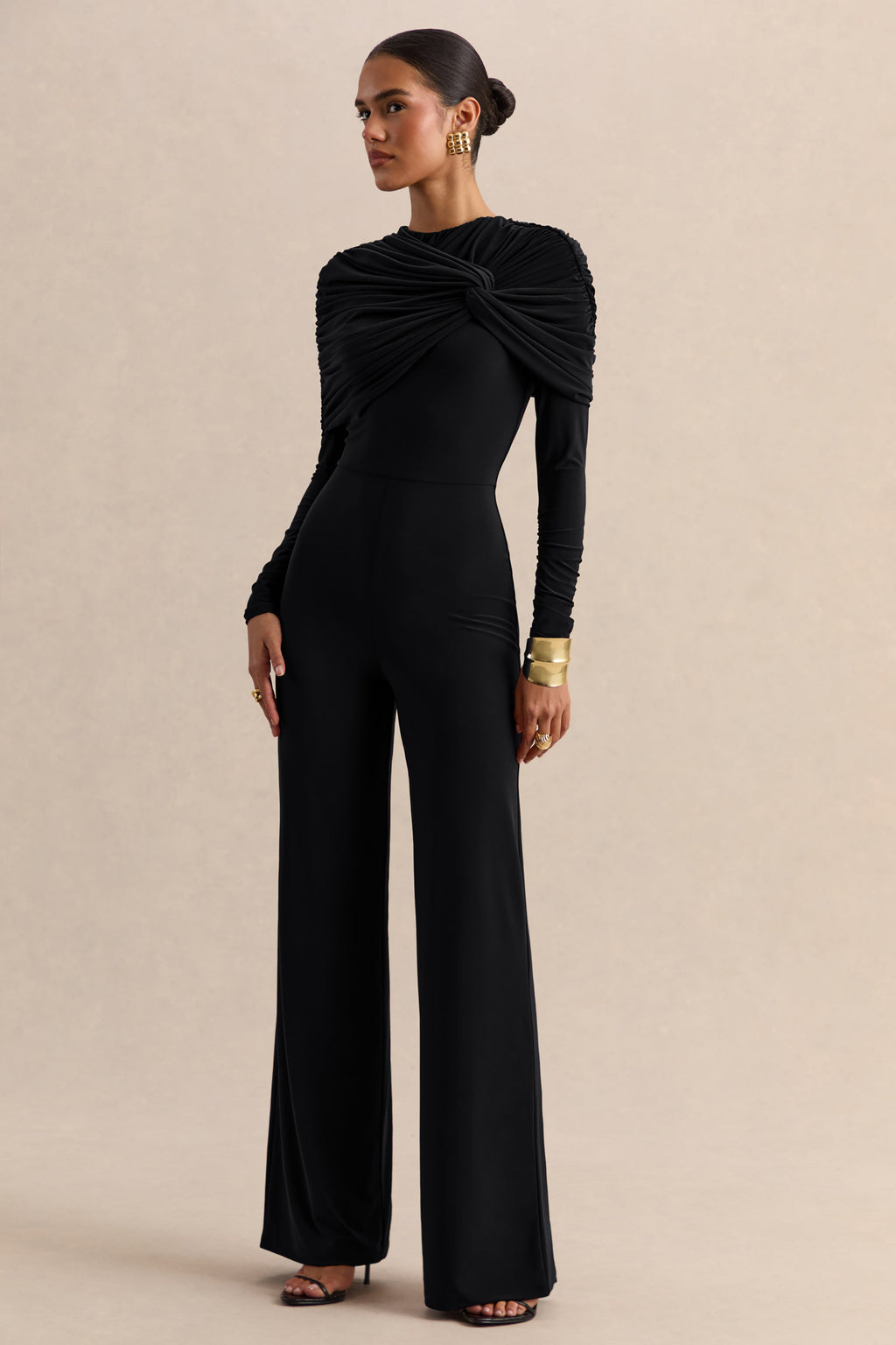 Eloura | Black High-Neck Jumpsuit With Twist-Gathered Detail
