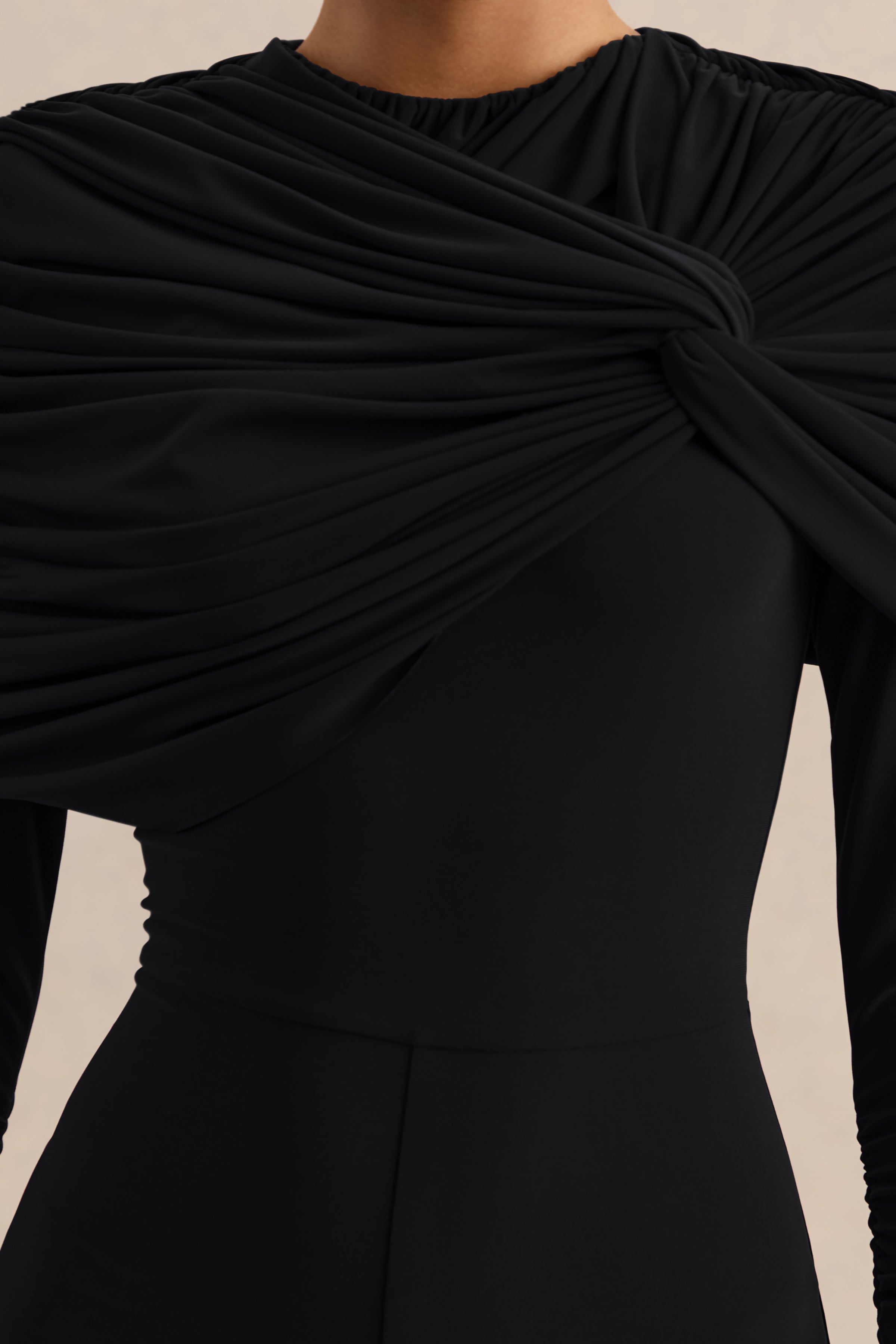 Eloura | Black High-Neck Jumpsuit With Twist-Gathered Detail