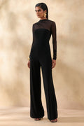 Emeria | Black High-Neck Jumpsuit With Long Mesh-Sleeves