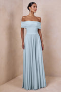 Cindie | Powder Blue Bardot-Neck Maxi Dress