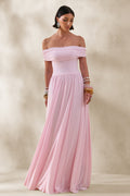 Cindie | Pink Bardot-Neck Maxi Dress