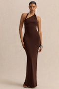 Delisse | Brown Asymmetric-Neck Maxi Dress