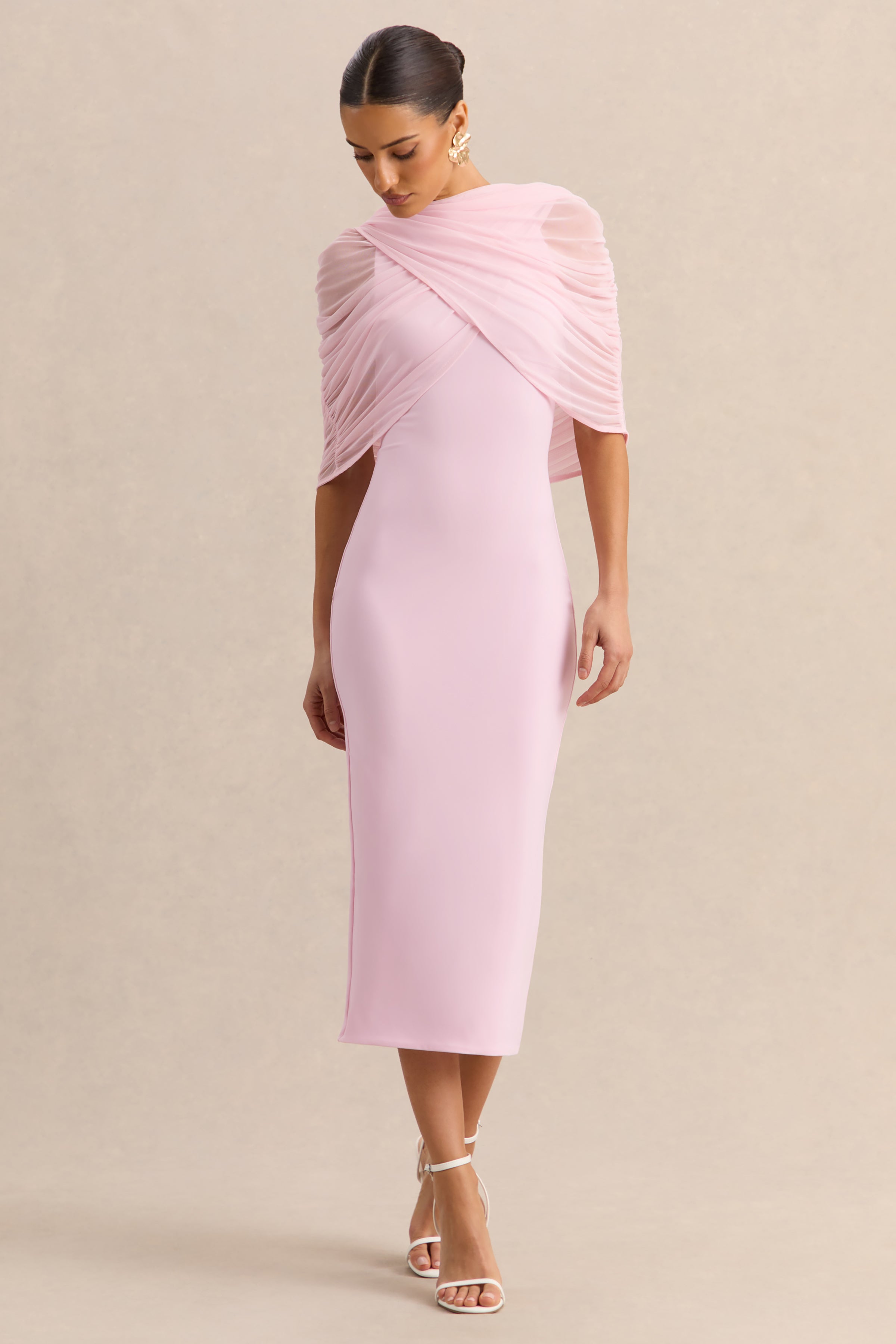 Mirana | Light Pink High-Neck Midi-Dress