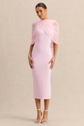 Mirana | Light Pink High-Neck Midi-Dress