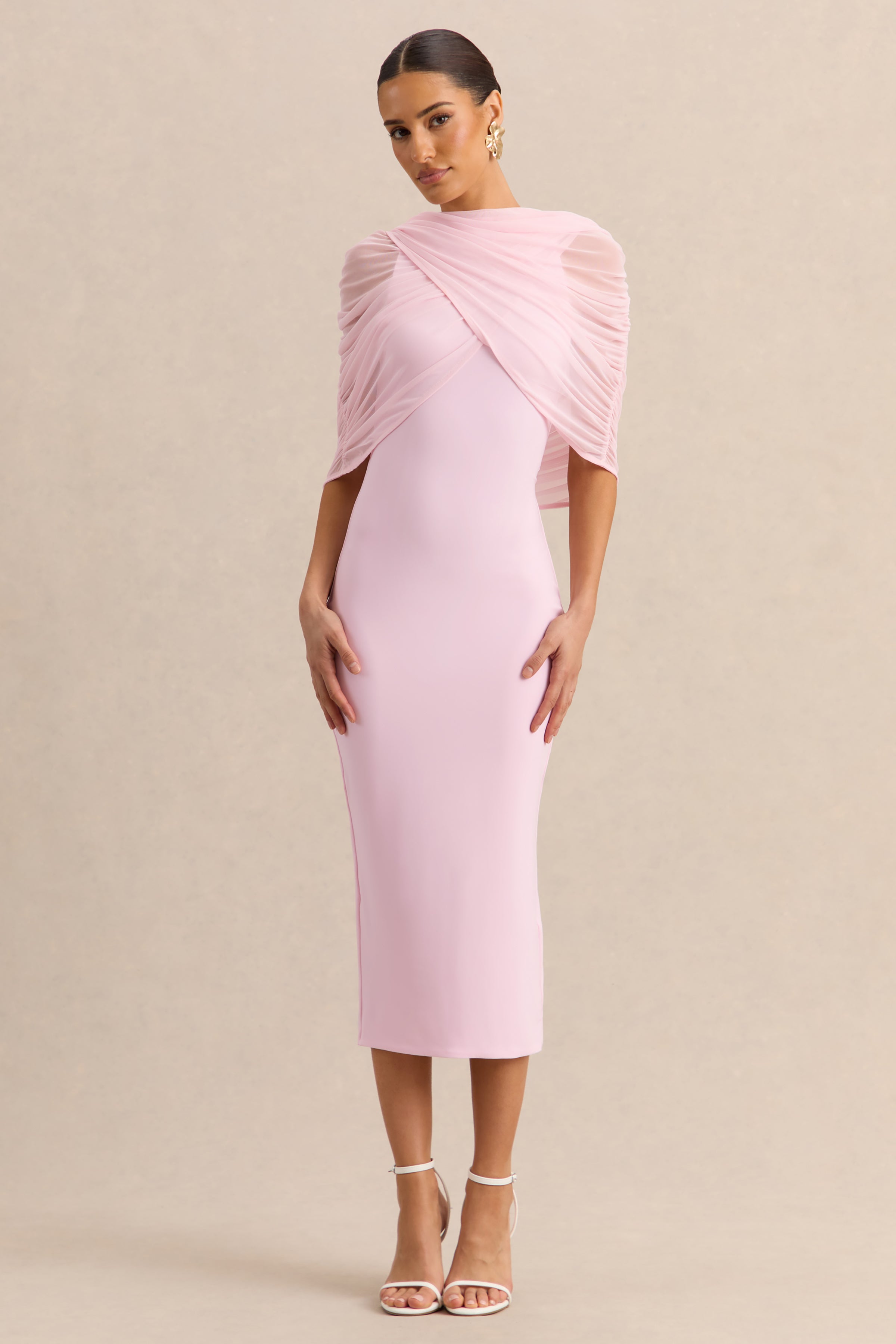 Mirana | Light Pink High-Neck Midi-Dress