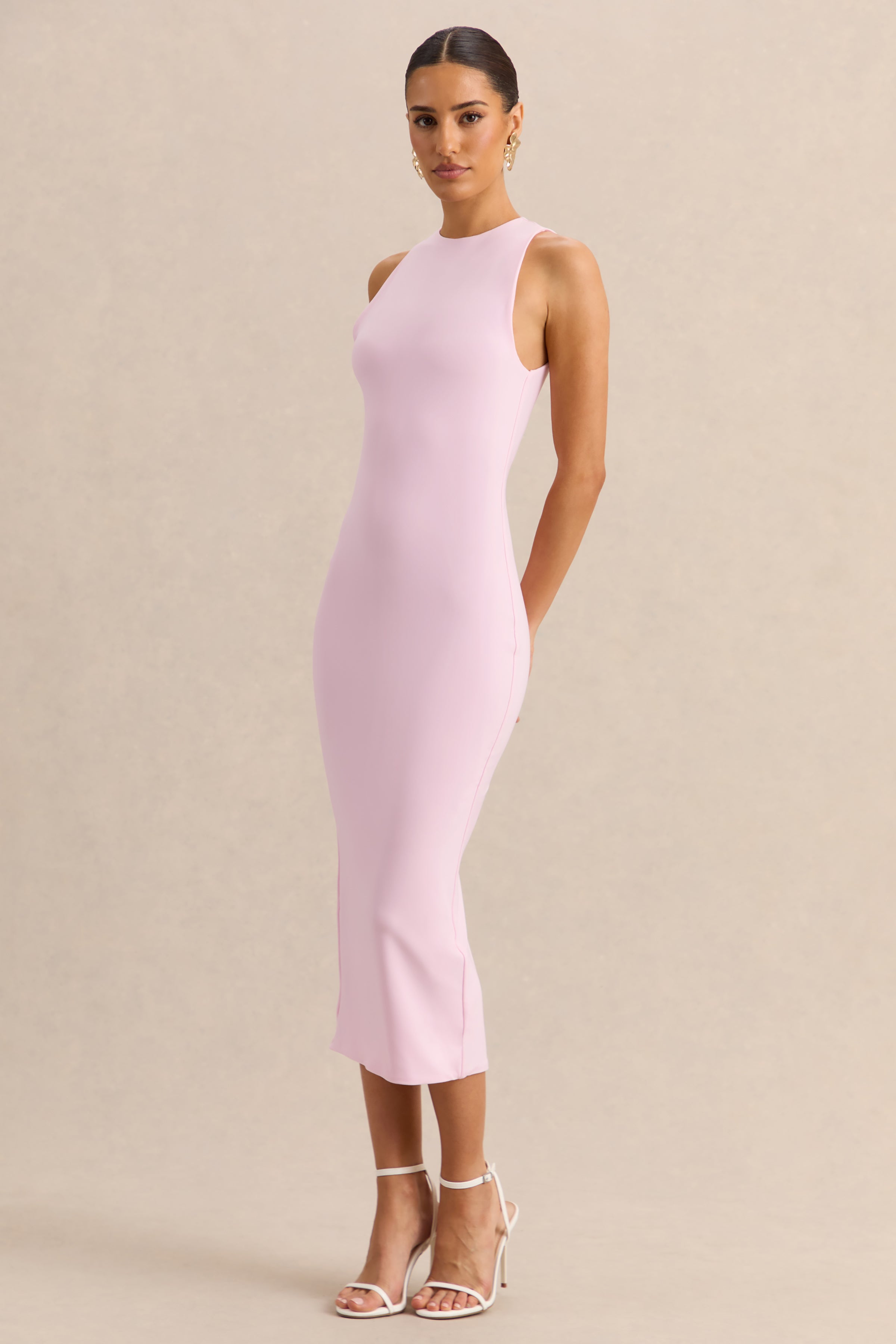 Mirana | Light Pink High-Neck Midi-Dress