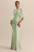 Mirene | Mint Round-Neck Maxi-Dress With Gathered-Detailing And Sash