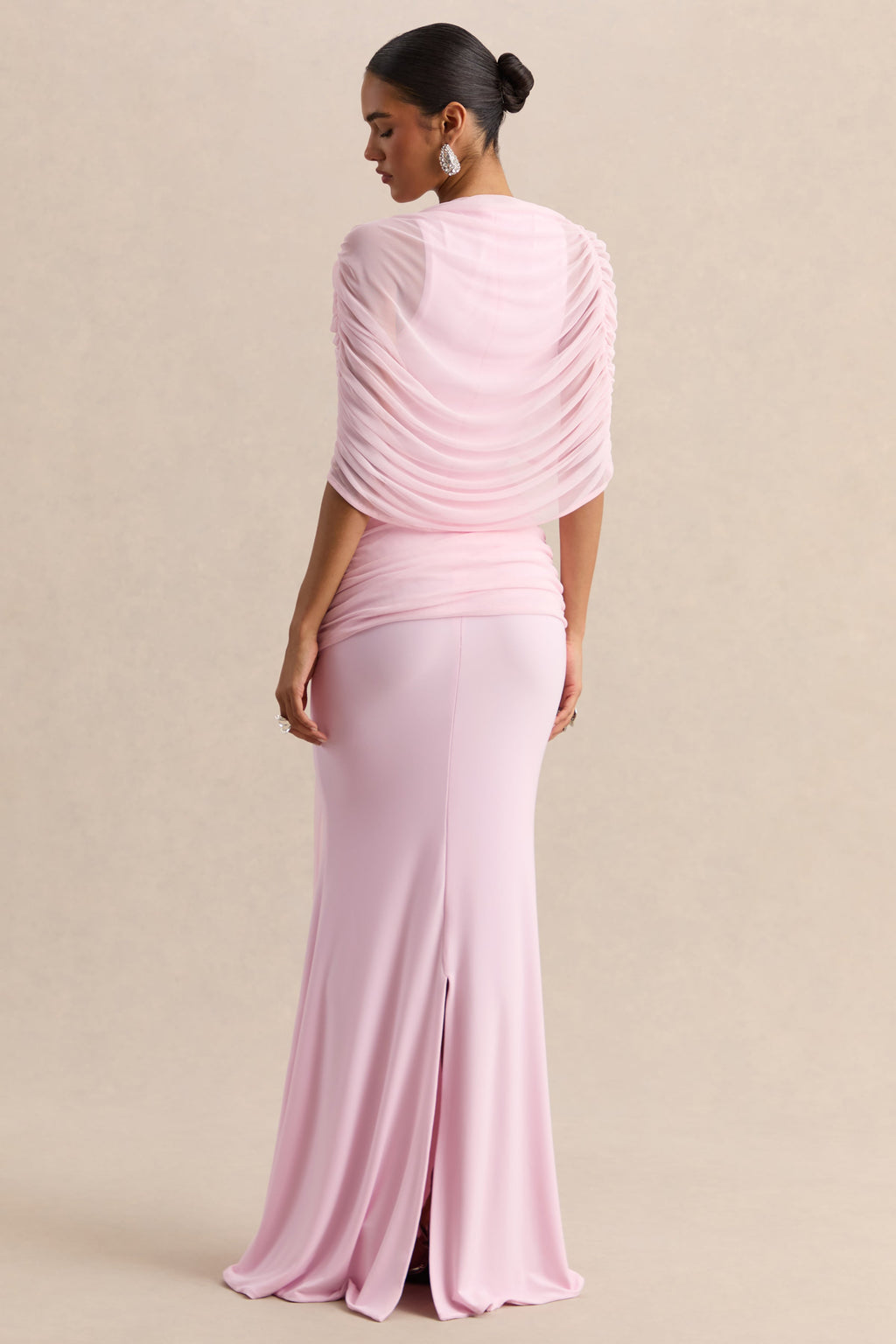 Mirene | Light Pink Round-Neck Maxi-Dress With Gathered-Detailing And Sash