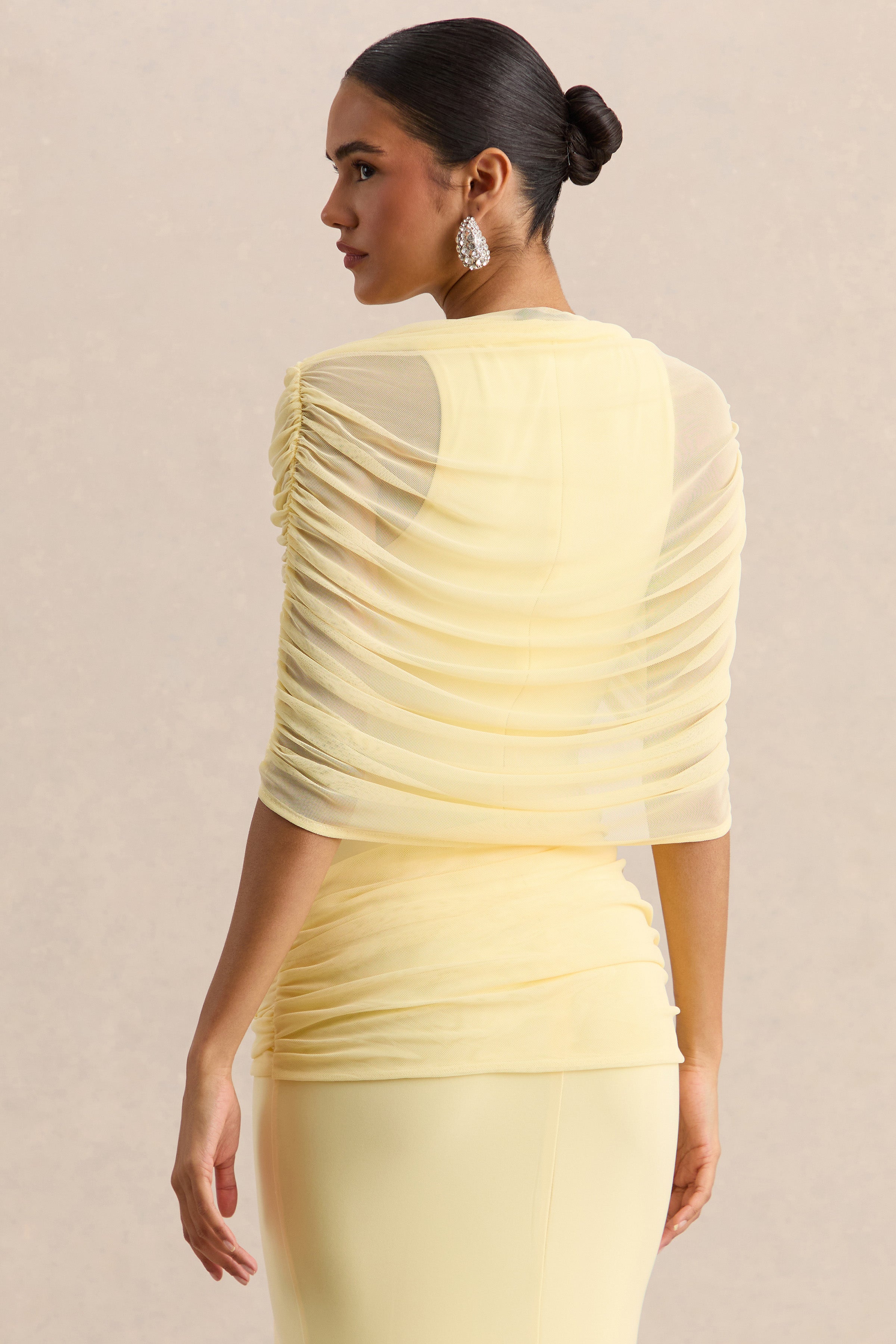 Mirene | Lemon Round-Neck Maxi-Dress With Gathered-Detailing And Sash