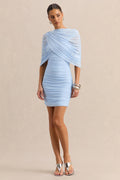 Merisse | Powder Blue Bandeau Mini-Dress With Ruched-Detailing
