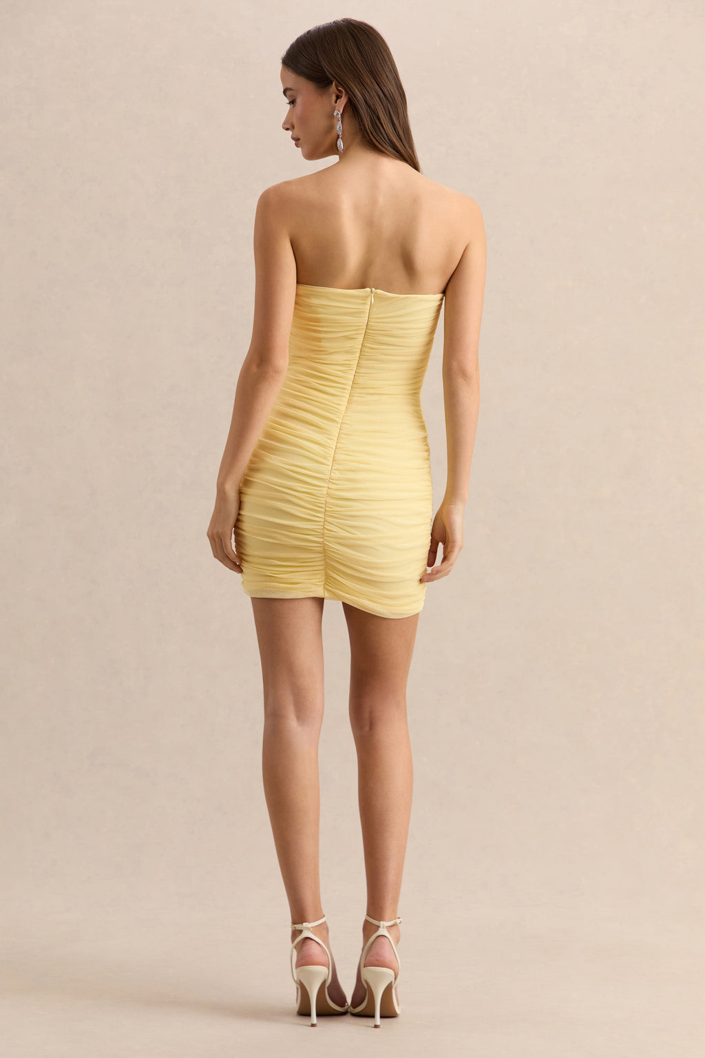 Merisse | Lemon Bandeau Mini-Dress With Ruched-Detailing
