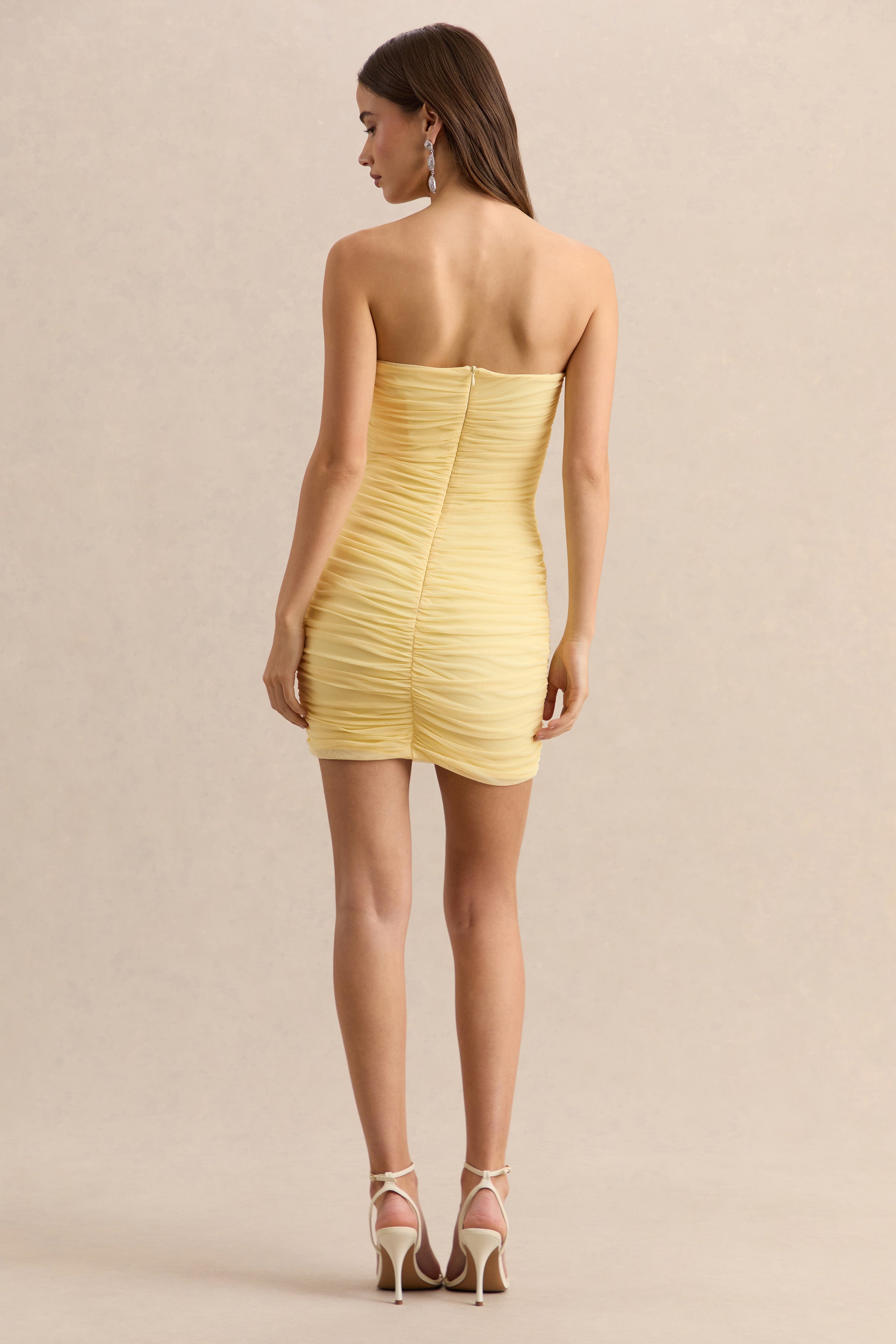 Merisse | Lemon Bandeau Mini-Dress With Ruched-Detailing