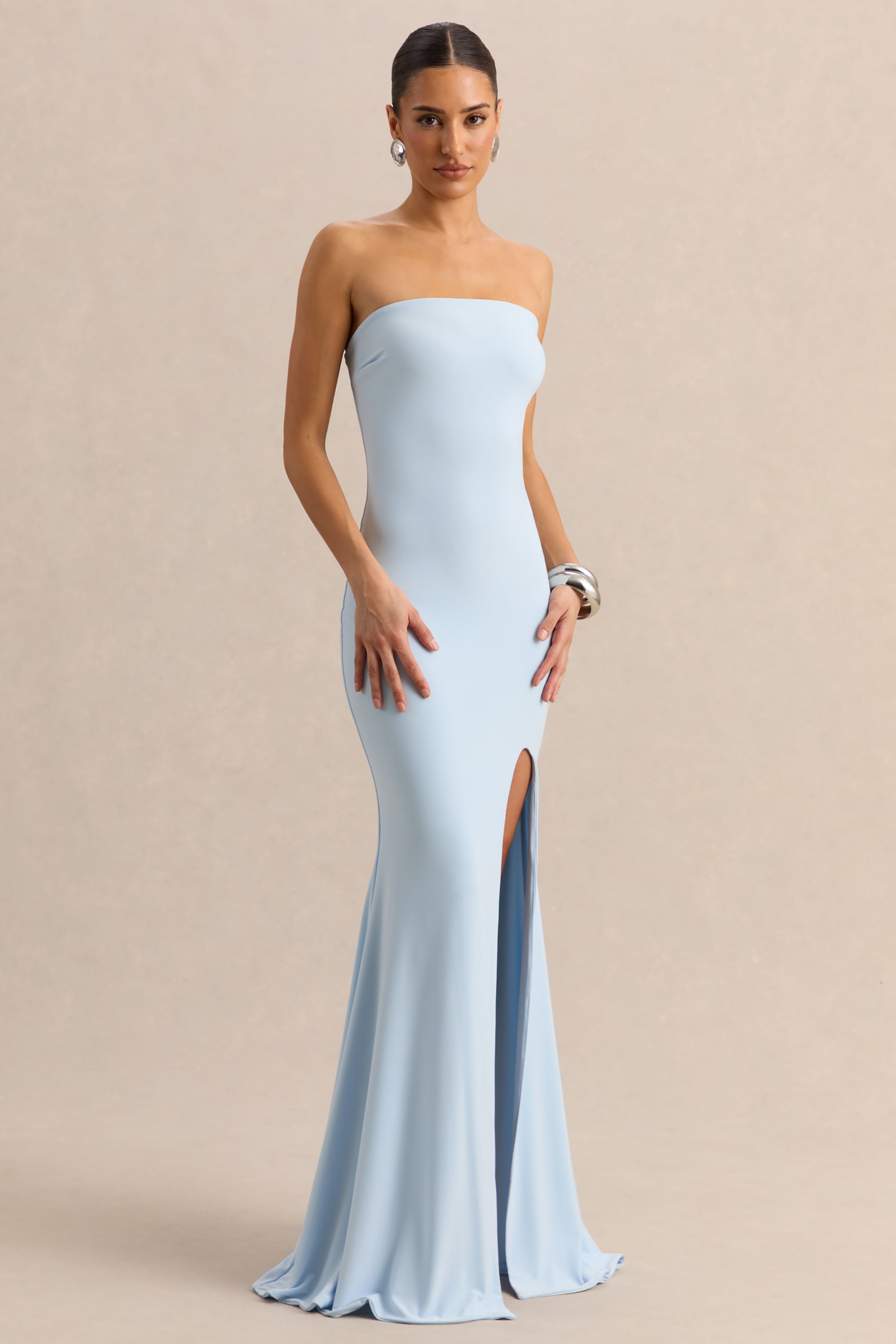 Melva | Powder Blue Bandeau Maxi Dress