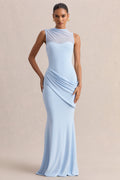 Lyssy | Powder Blue High-Neck Maxi Dress With Mesh-Detail