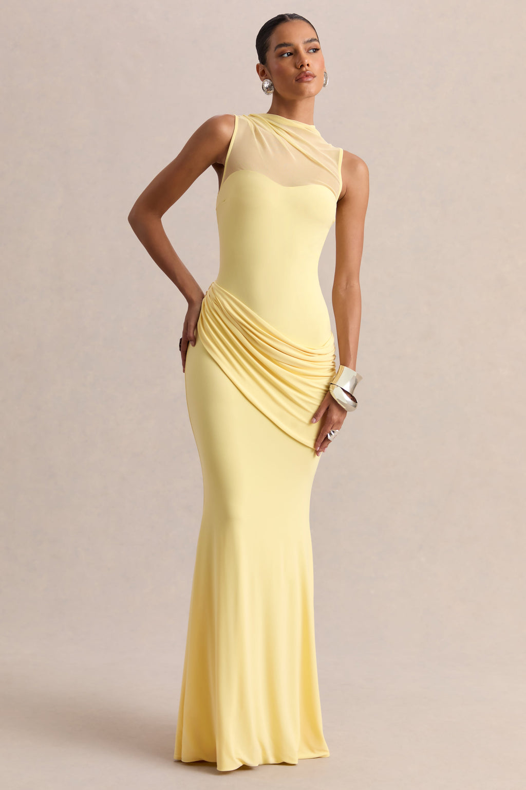 Lyssy | Lemon High-Neck Maxi Dress With Mesh-Detail