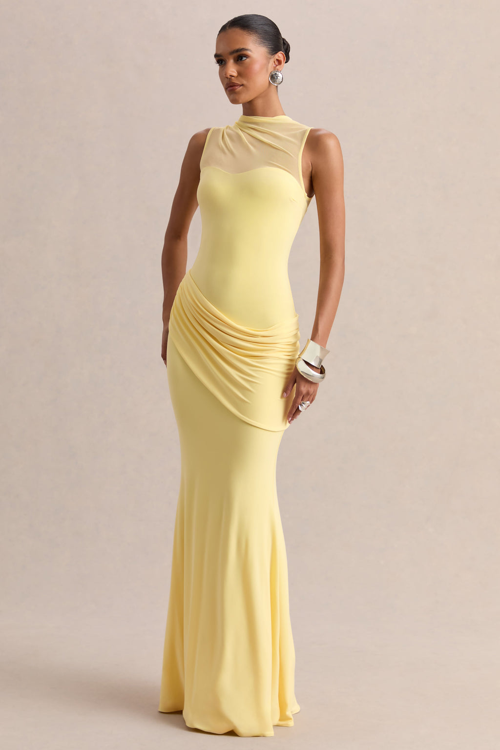 Lyssy | Lemon High-Neck Maxi Dress With Mesh-Detail