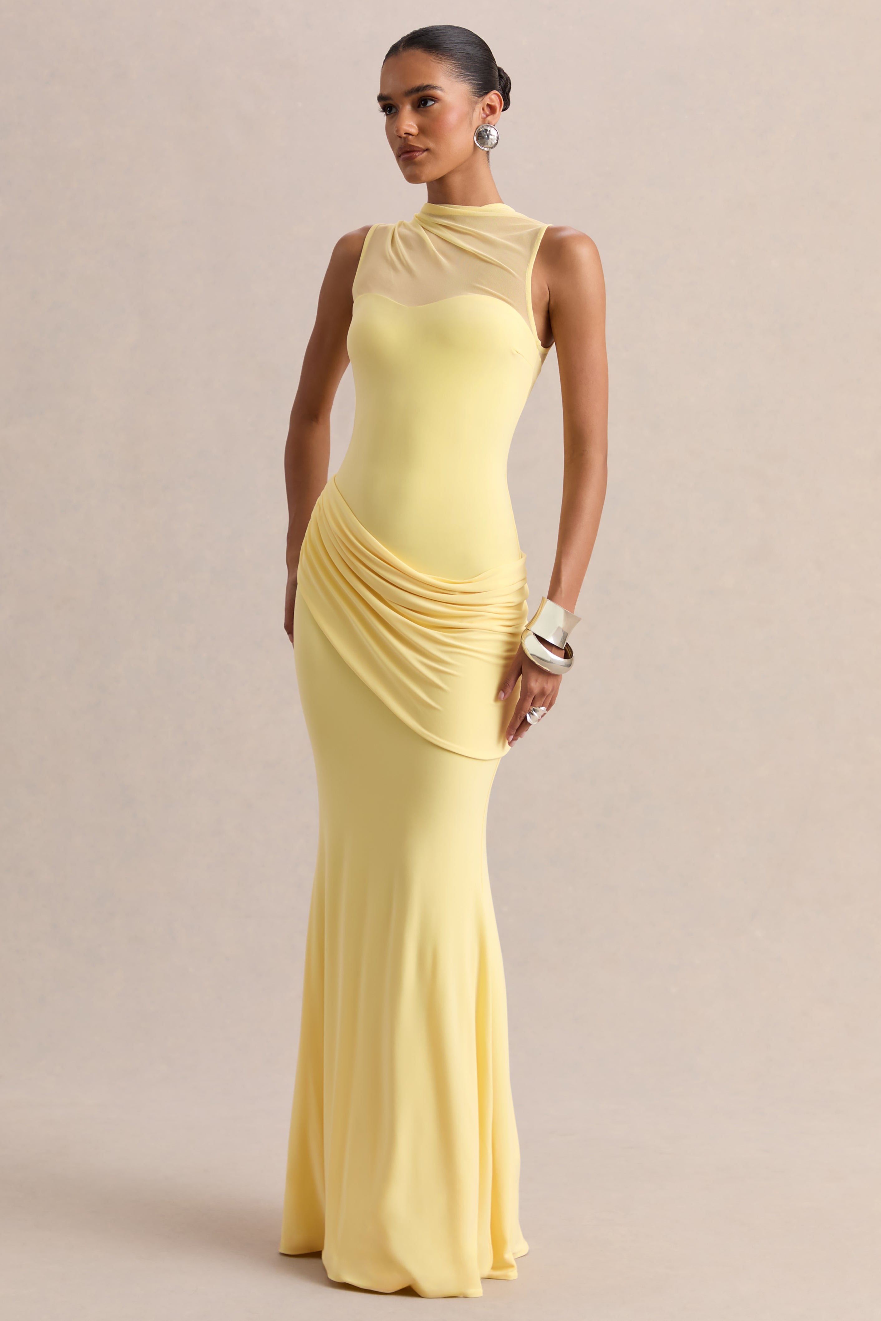 Lyssy | Lemon High-Neck Maxi Dress With Mesh-Detail