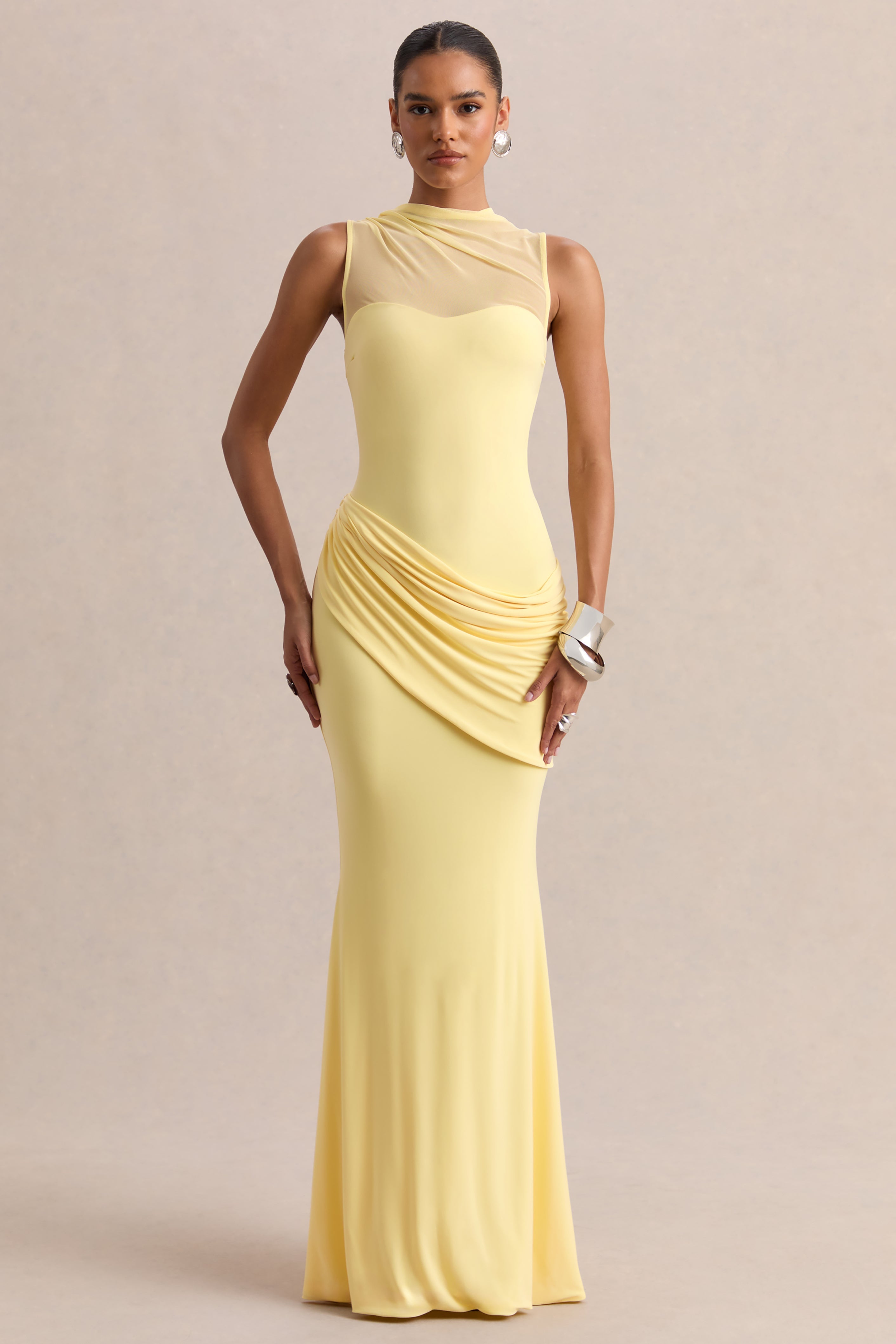 Lyssy | Lemon High-Neck Maxi Dress With Mesh-Detail