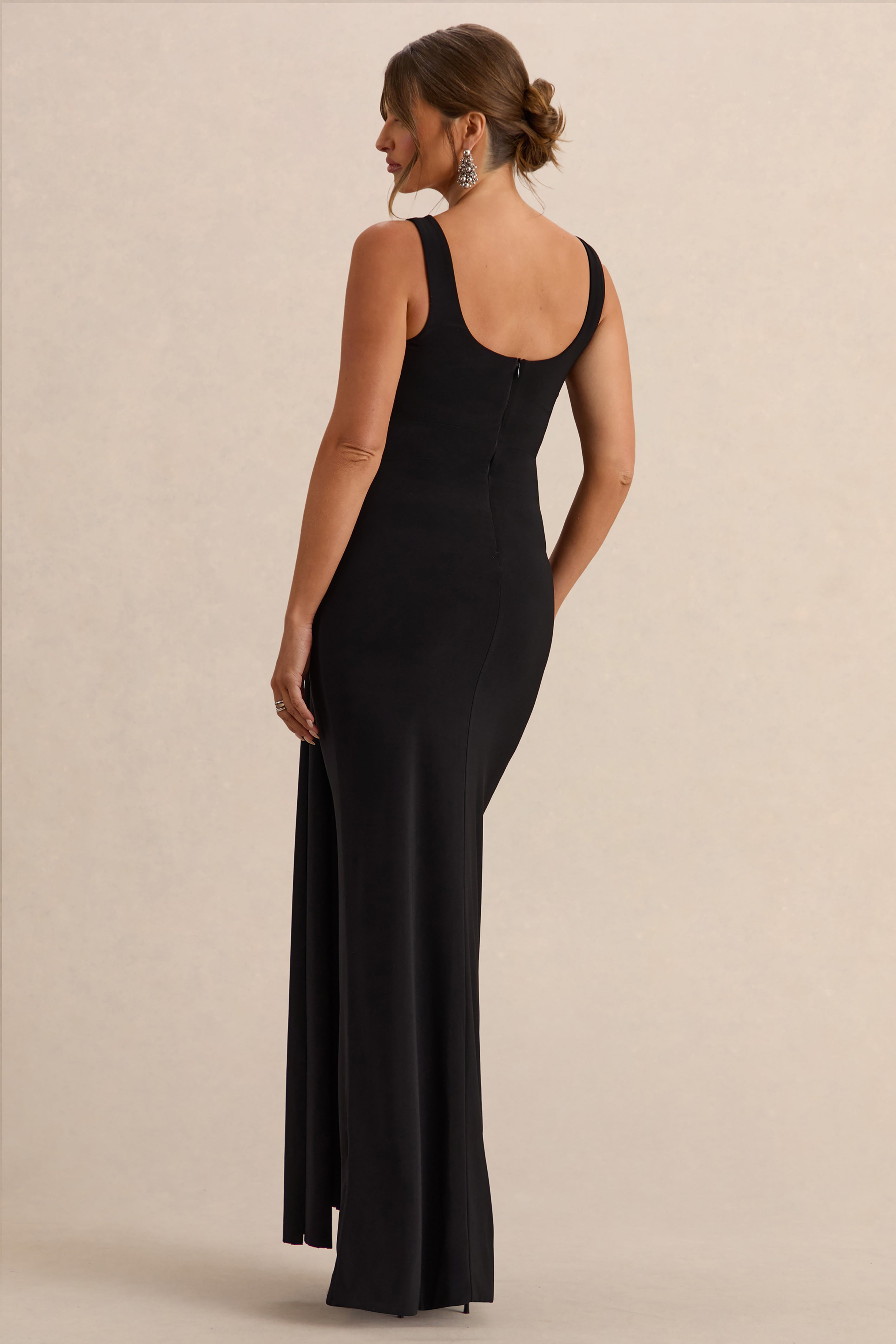 Felise | Black Scoop-Neck Maternity Maxi Dress With Gathered Detailing