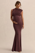Osanna | Dark Brown Wide-Neck Maternity Maxi Dress With Ruched Detailing