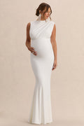 Osanna | White Wide-Neck Maternity Maxi Dress With Ruched Detailing