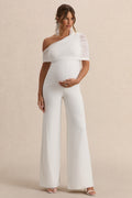 Mariska | White Asymmetric-Neck Maternity Jumpsuit