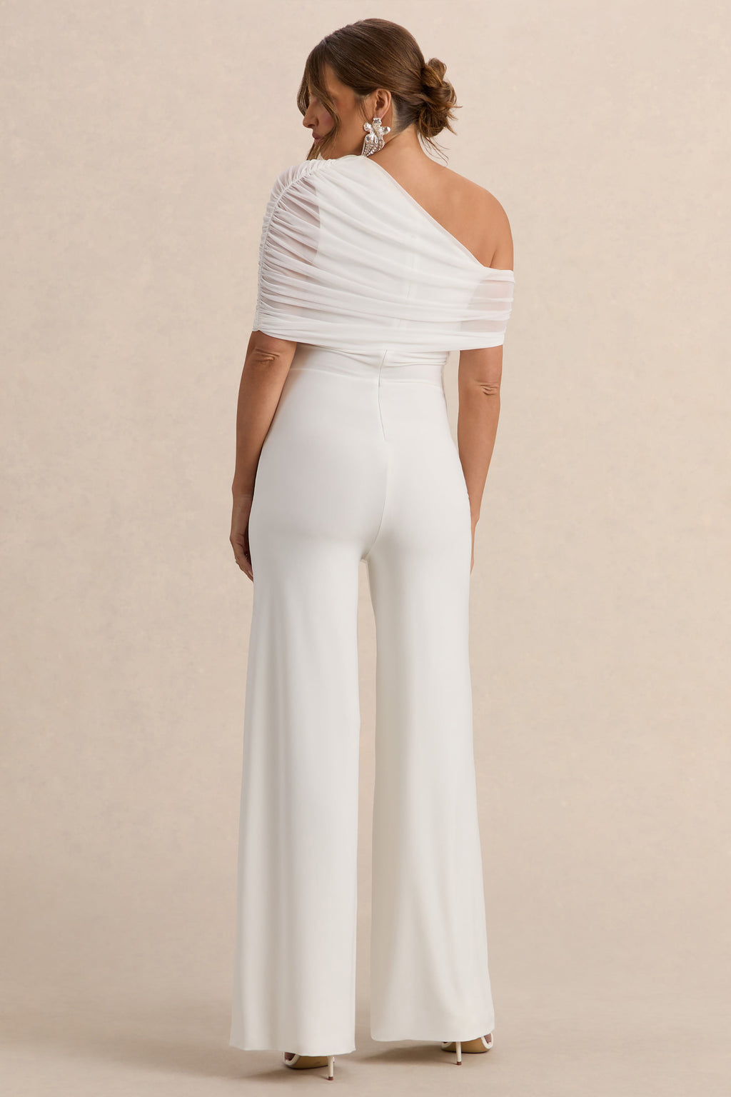 Mariska | White Asymmetric-Neck Maternity Jumpsuit