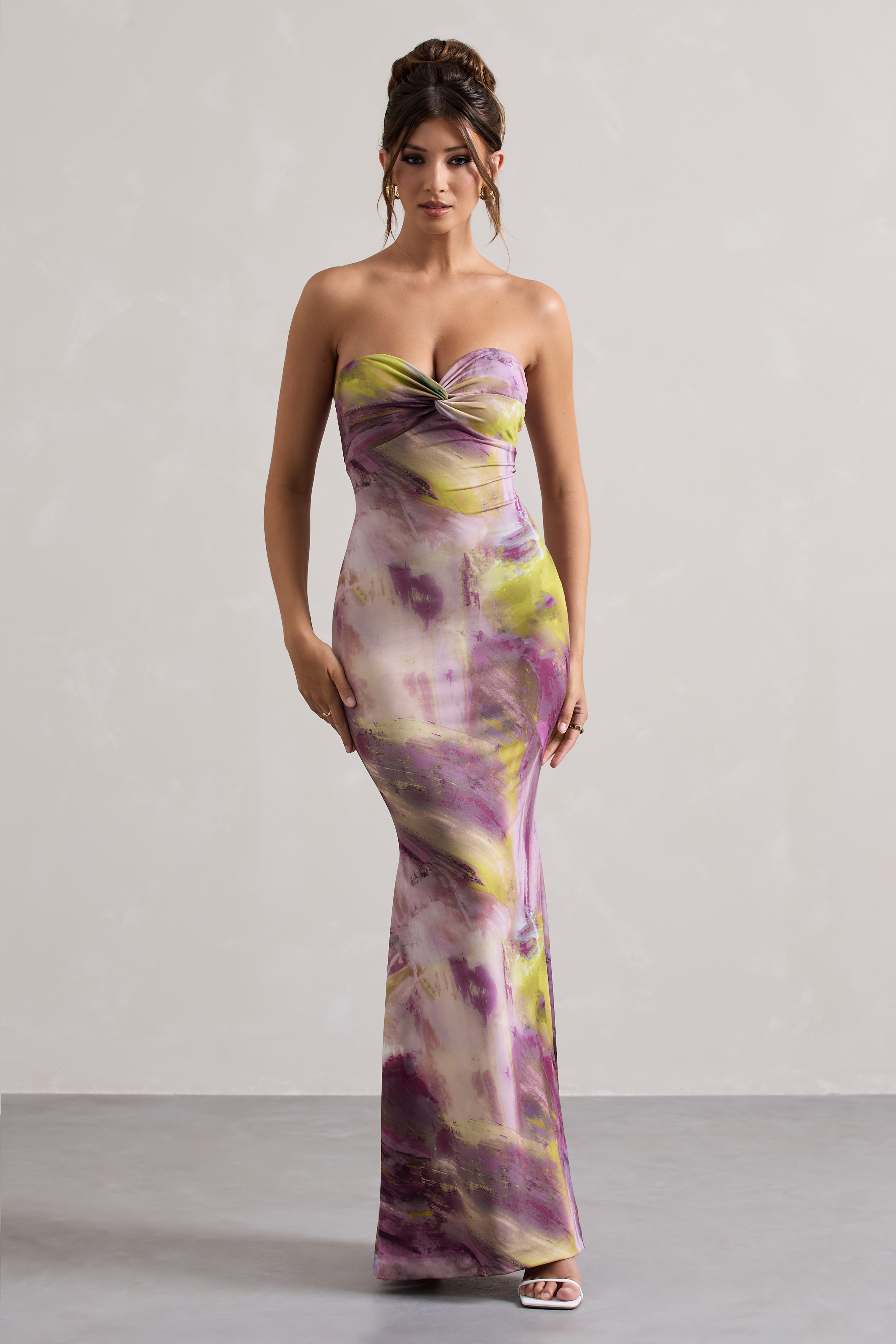 Santiago | Lilac Print Strapless Twist Maxi Dress