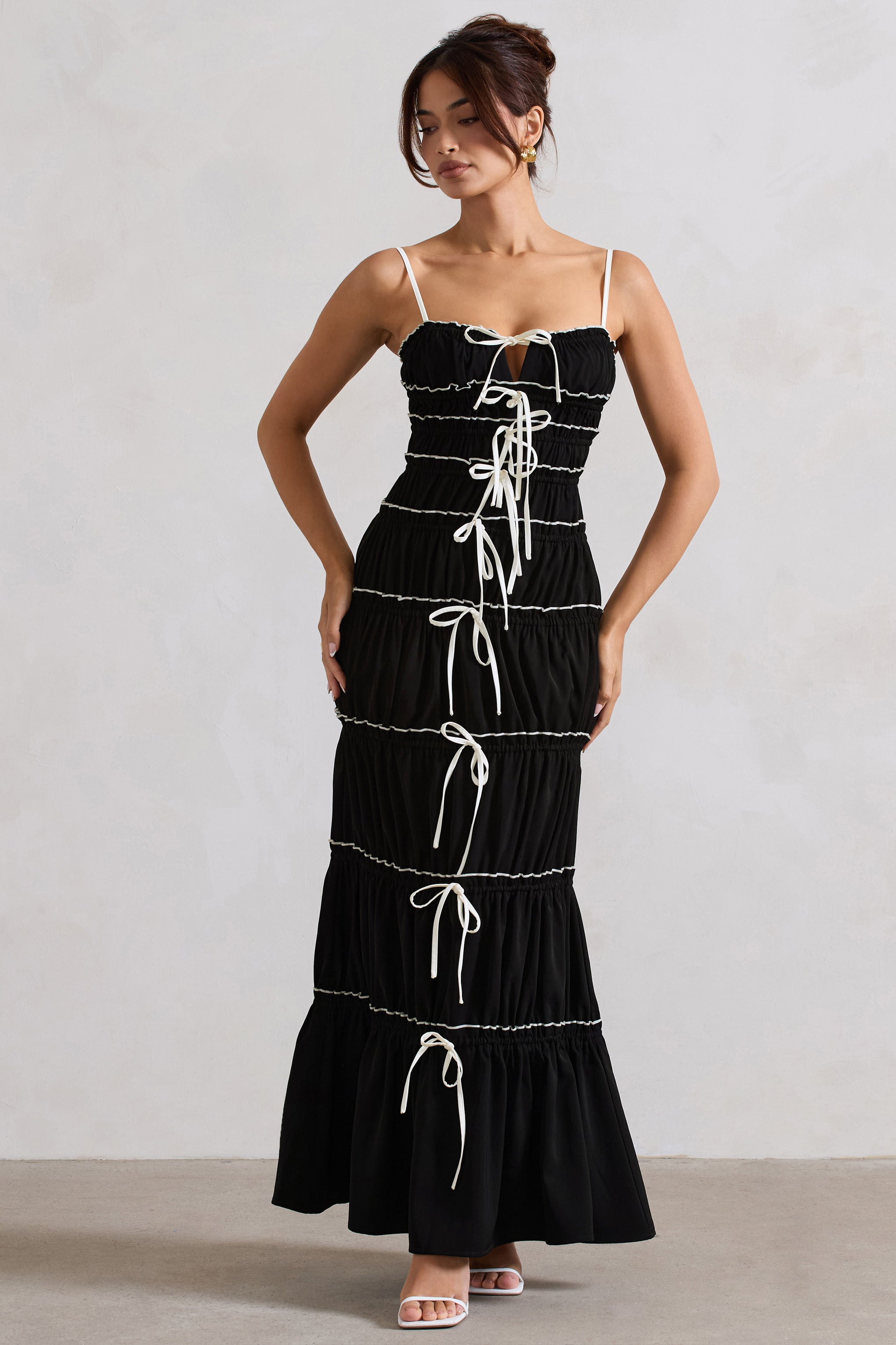 Summer Breeze | Black Strappy Gathered Tiered Maxi Dress