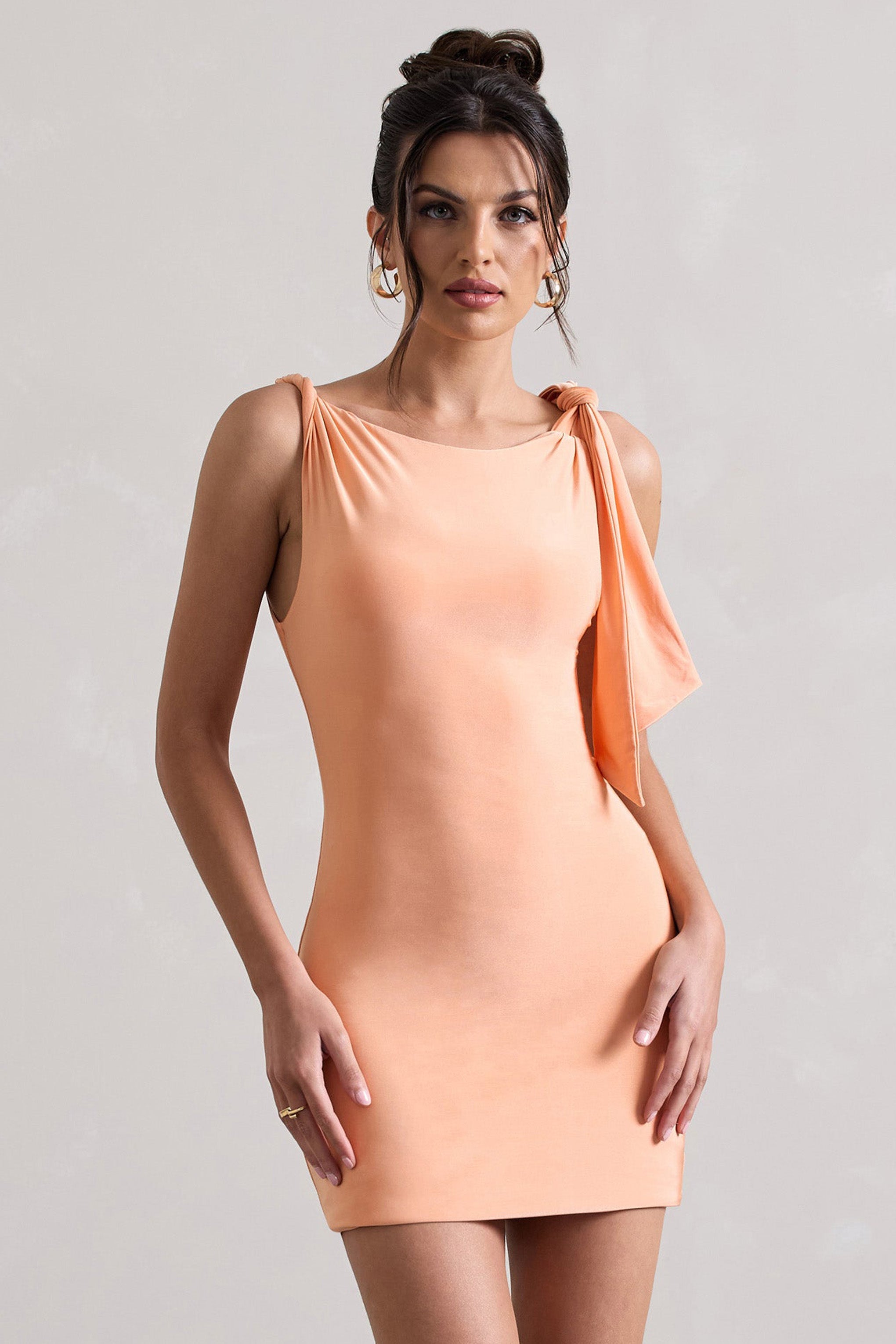 Cassie | Coral Twisted Knot Mini Dress